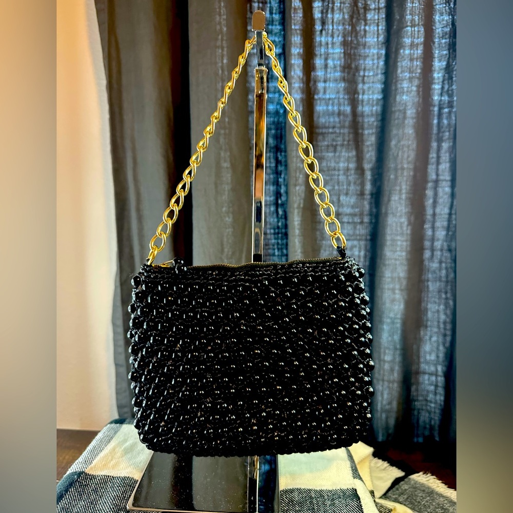 Tara Original Vintage Beaded Clutch with Gold Ring Handles